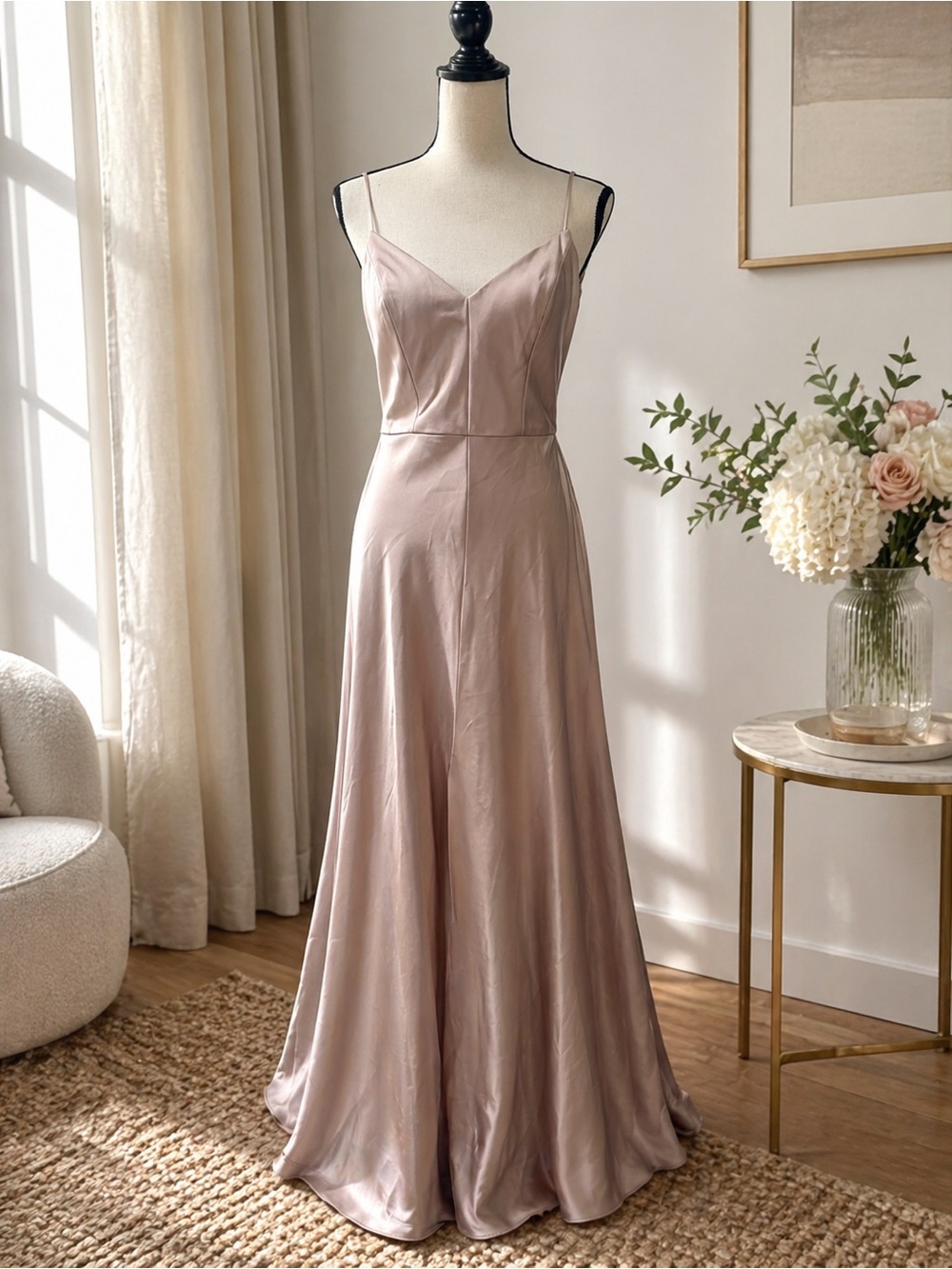 Jenny Yoo Collection Satin Slip Maxi Dress in Champagne Sz 10 Bridesmaid Formal